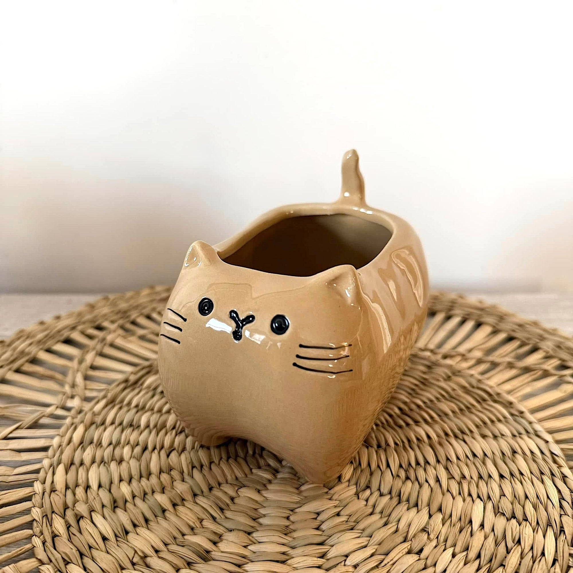 Beige Ceramic Kitty Cat Planter