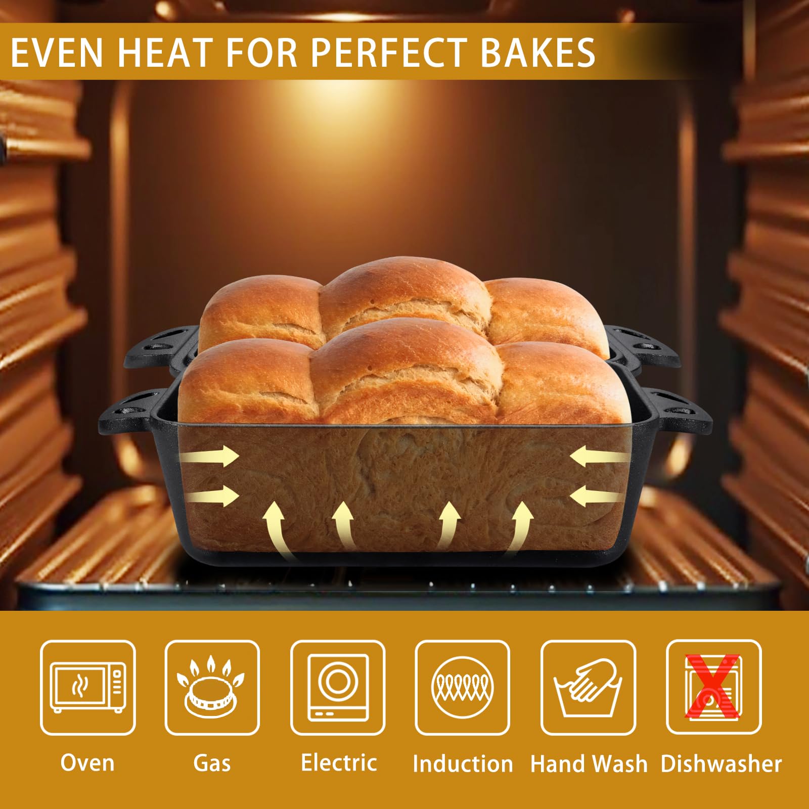 Cast Iron Loaf Pan with Lid 9x5 Inch