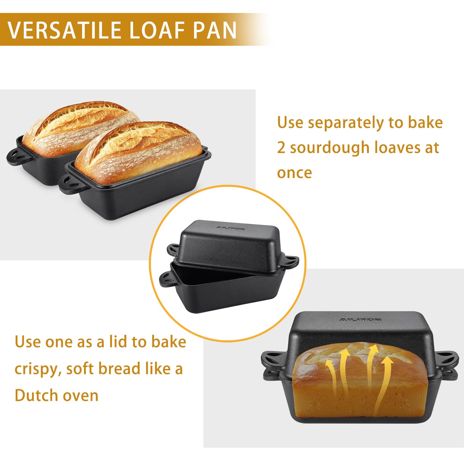 Cast Iron Loaf Pan with Lid 9x5 Inch