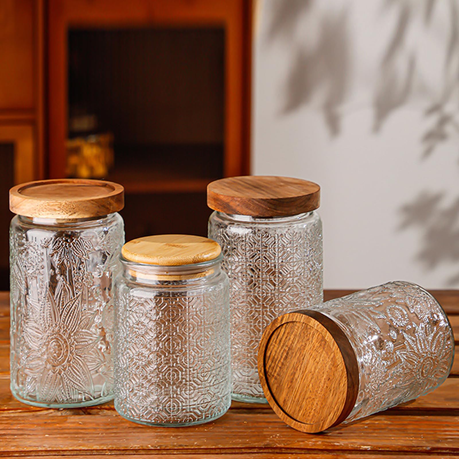 Vintage Glass Jars with Wooden Lids, 2 Pack