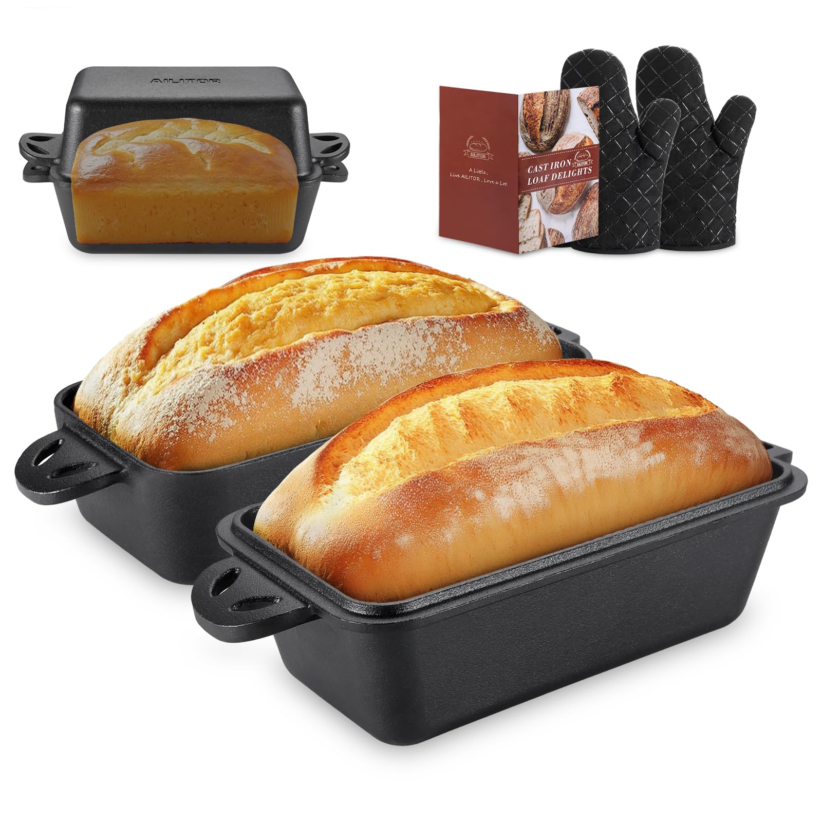 Cast Iron Loaf Pan with Lid 9x5 Inch