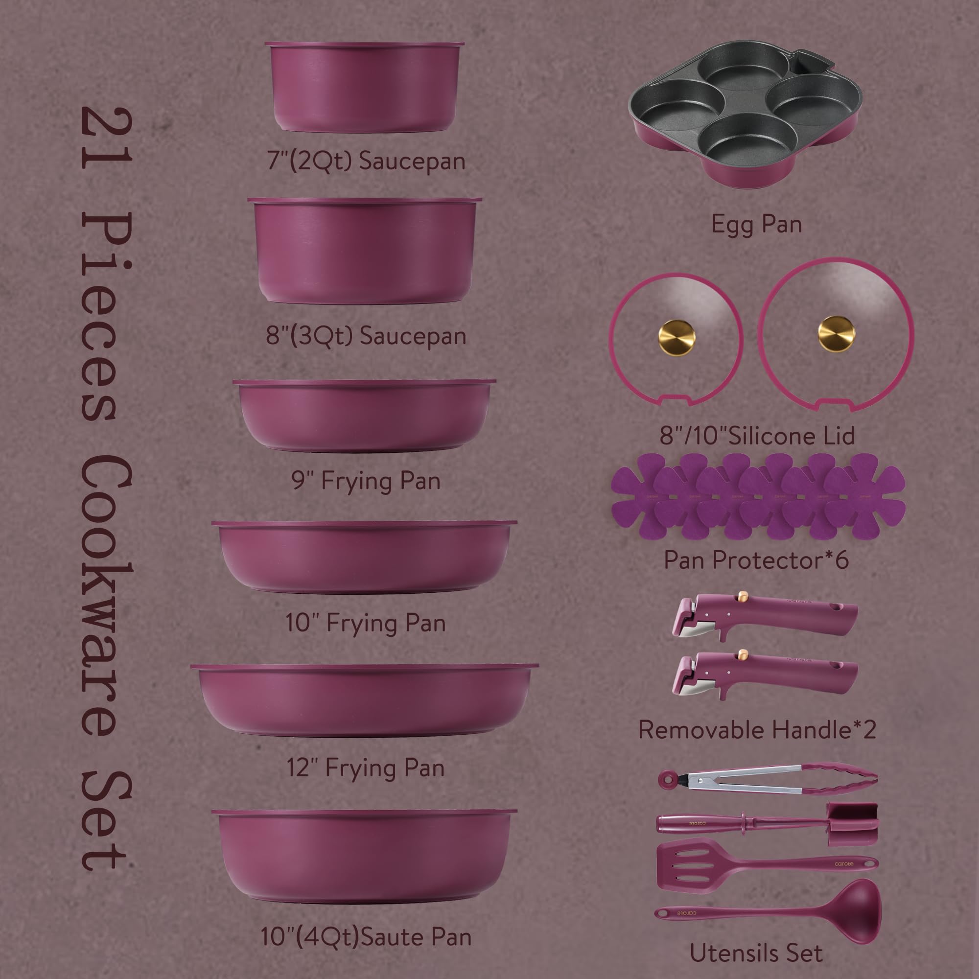CAROTE 21pcs Pots and Pans Set