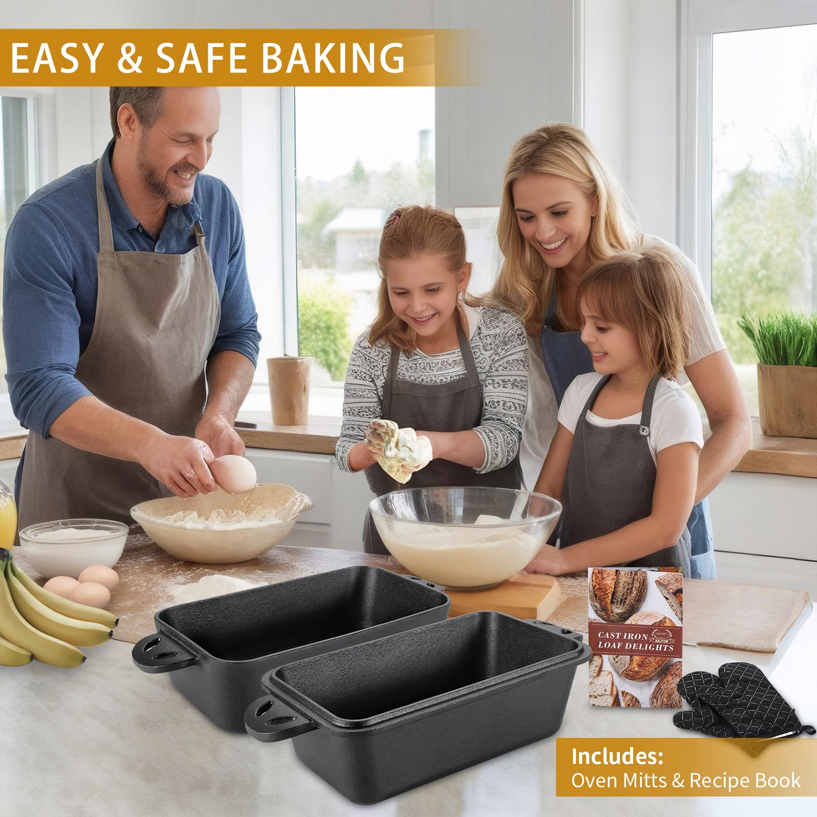 Cast Iron Loaf Pan with Lid 9x5 Inch