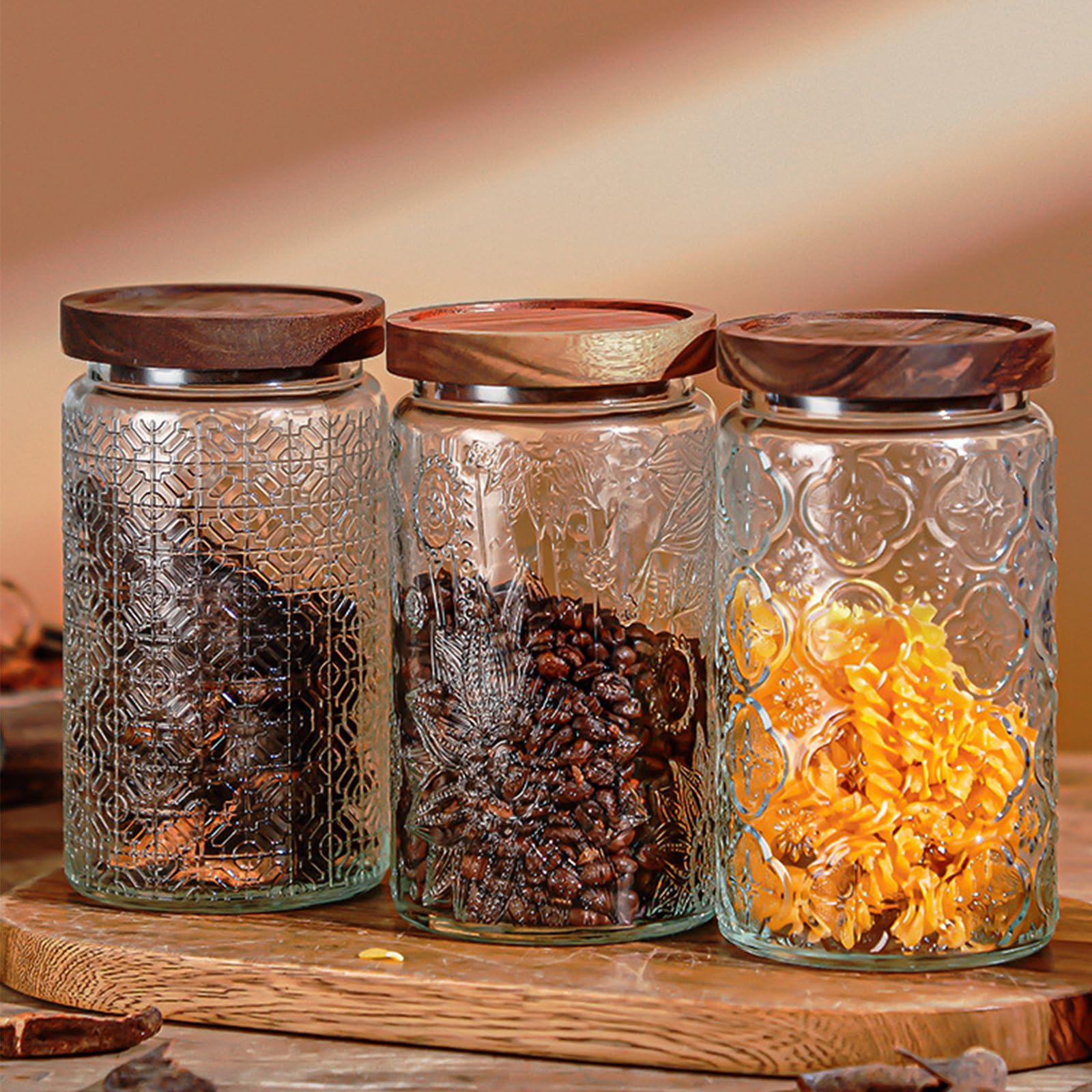 Vintage Glass Jars with Wooden Lids, 2 Pack
