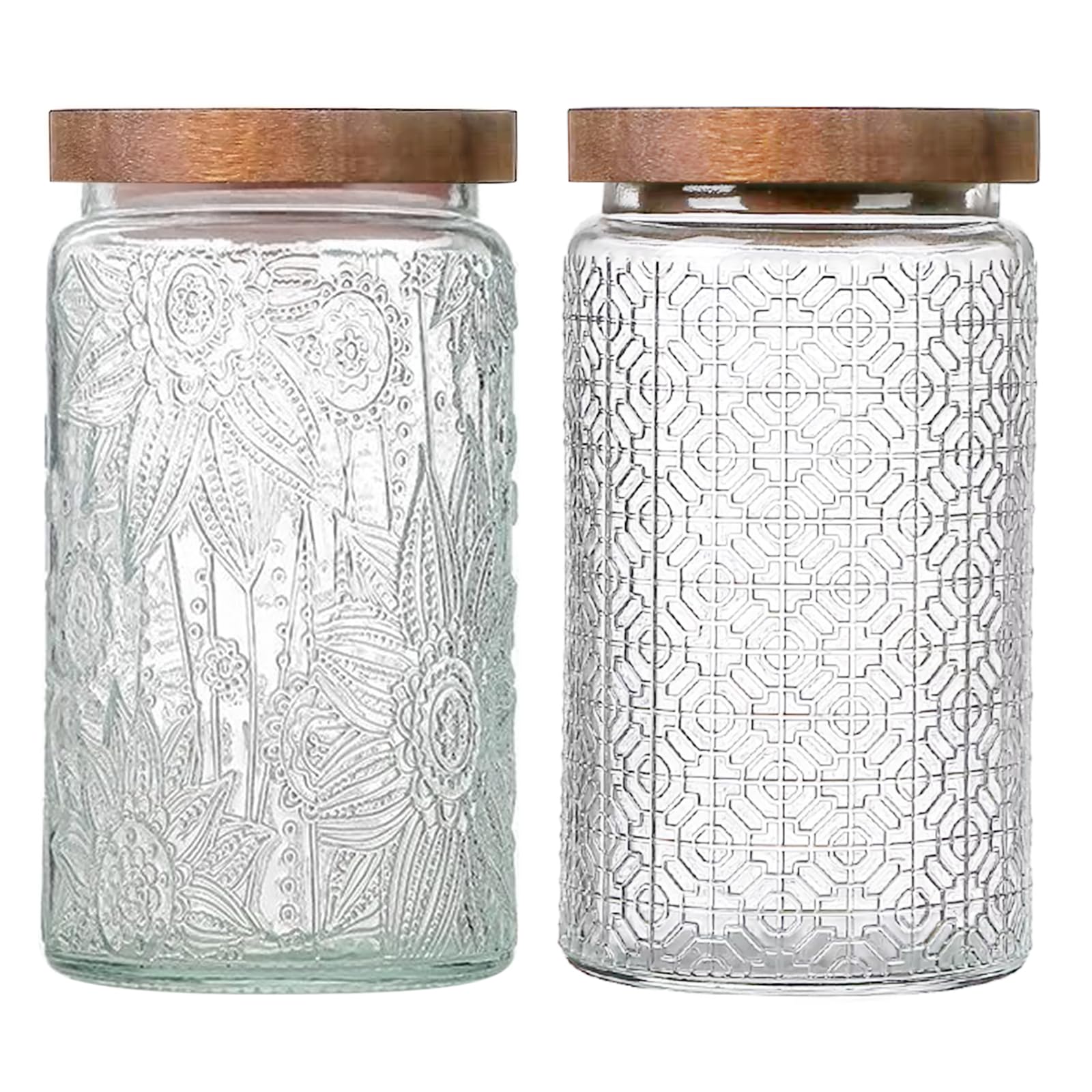 Vintage Glass Jars with Wooden Lids, 2 Pack