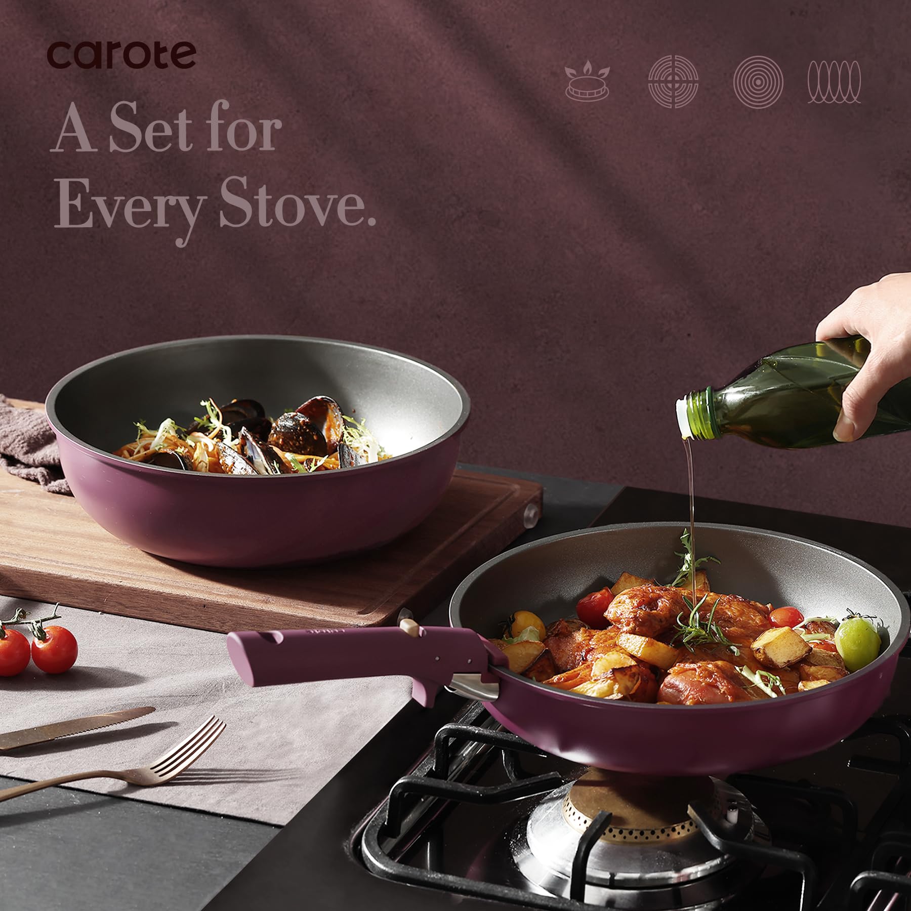 CAROTE 21pcs Pots and Pans Set