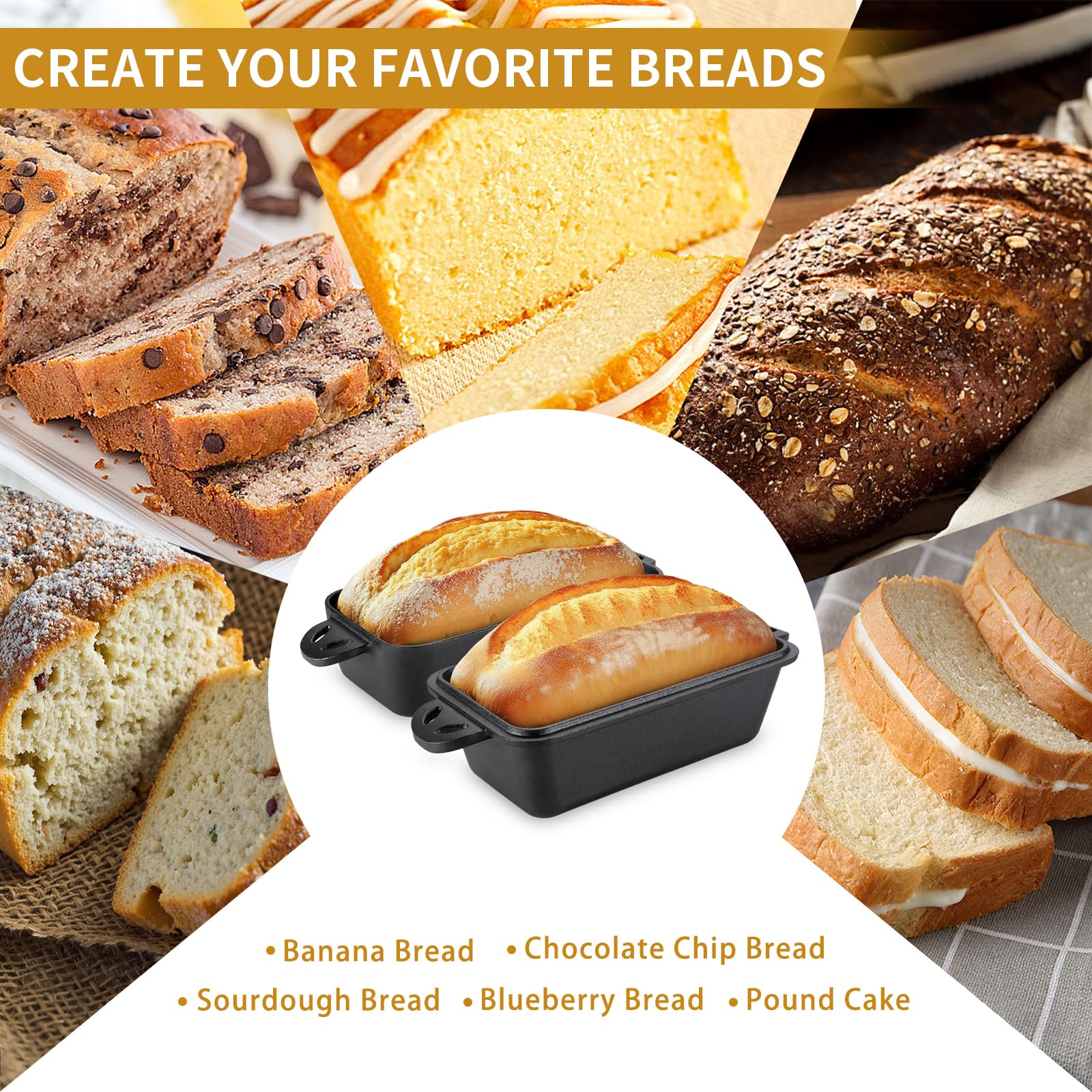 Cast Iron Loaf Pan with Lid 9x5 Inch