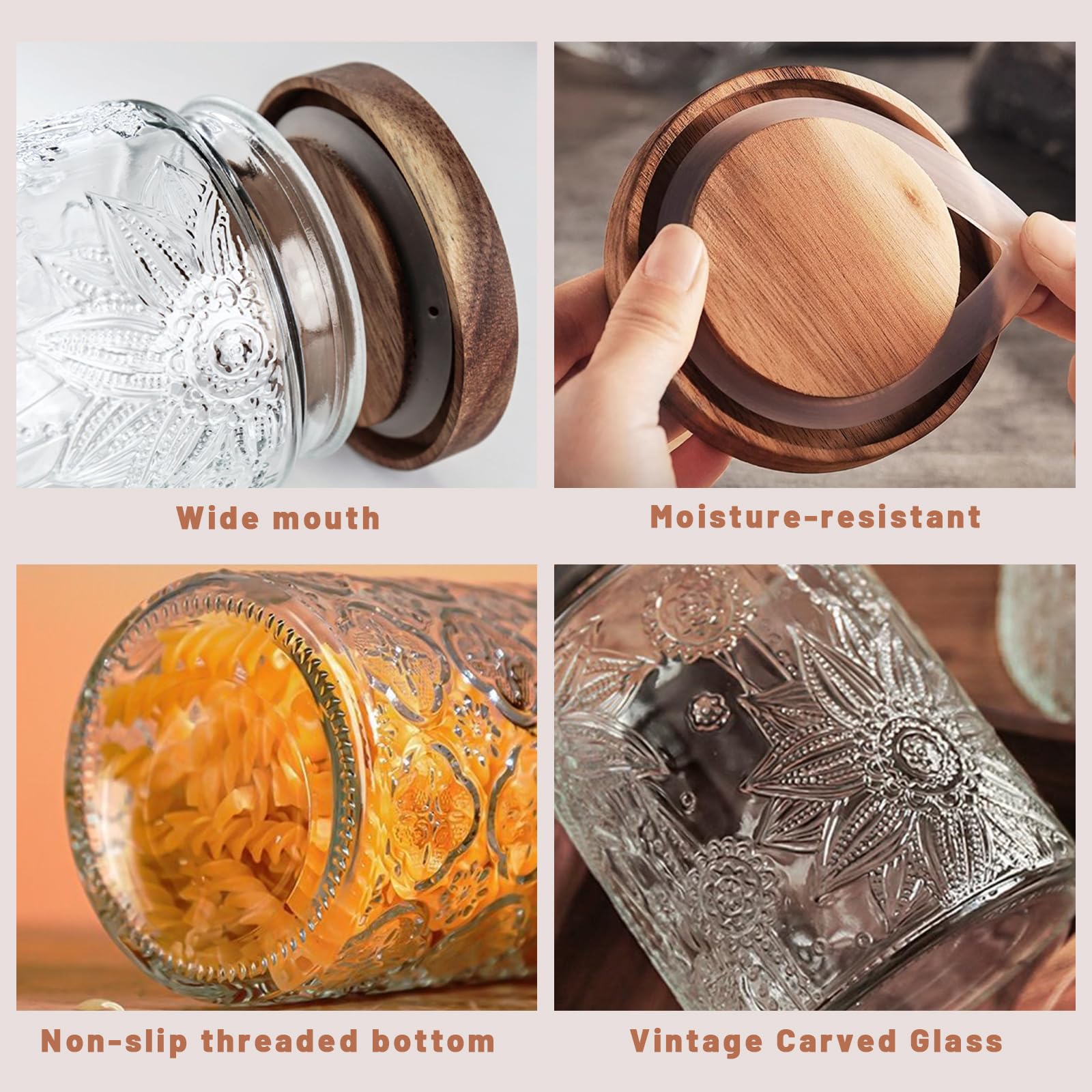 Vintage Glass Jars with Wooden Lids, 2 Pack